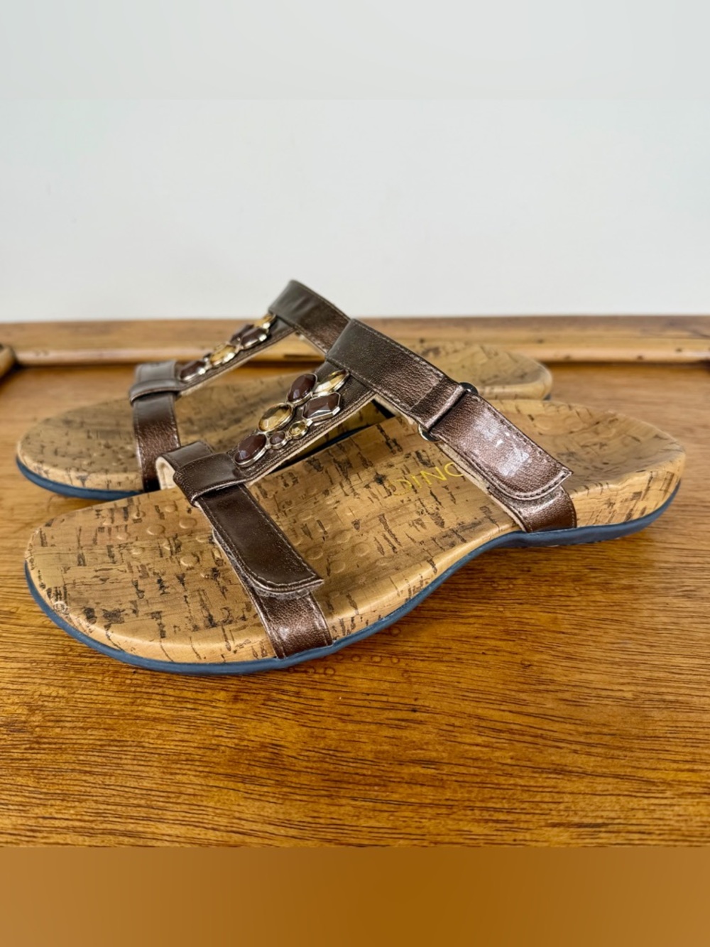 Vionic Viviana Women’s Jeweled Slide Sandal Bronze Metallic Cork Size 8